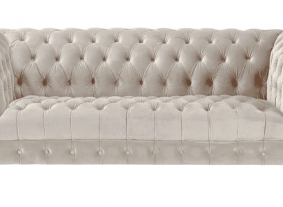 Chesterfield Beige Velvet Couch Luxury Upholstered Furniture Sofa with Buttons Three-Seater